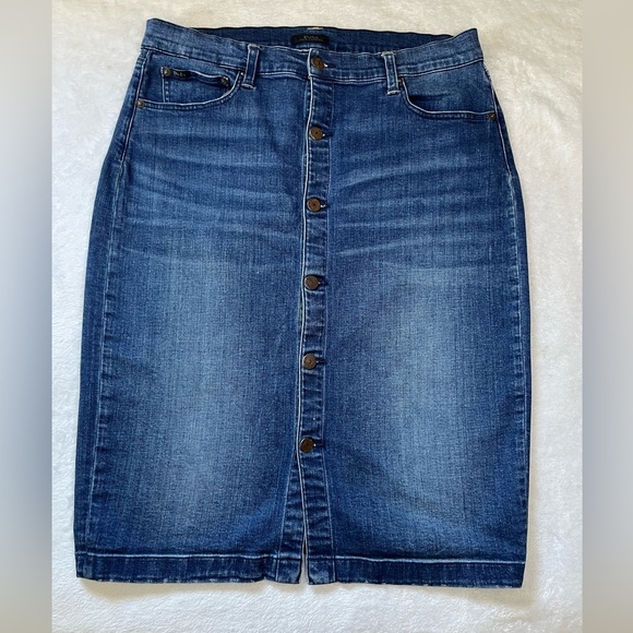 Vintage Polo Ralph Lauren Denim Midi Skirt Blue Button Front Size 12 - Picture 1 of 17